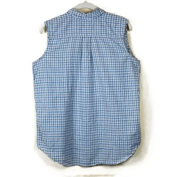 Eddie Bauer Top Womens L Sleeveless Button Up Blue Plaid Lightweight Outdoor - Picture 2 of 7